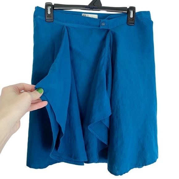 Mais Il Est Ou Le Soleil Linen Skirt Size 38 / 8 / Medium Teal Blue Faux Wrap - Picture 3 of 11
